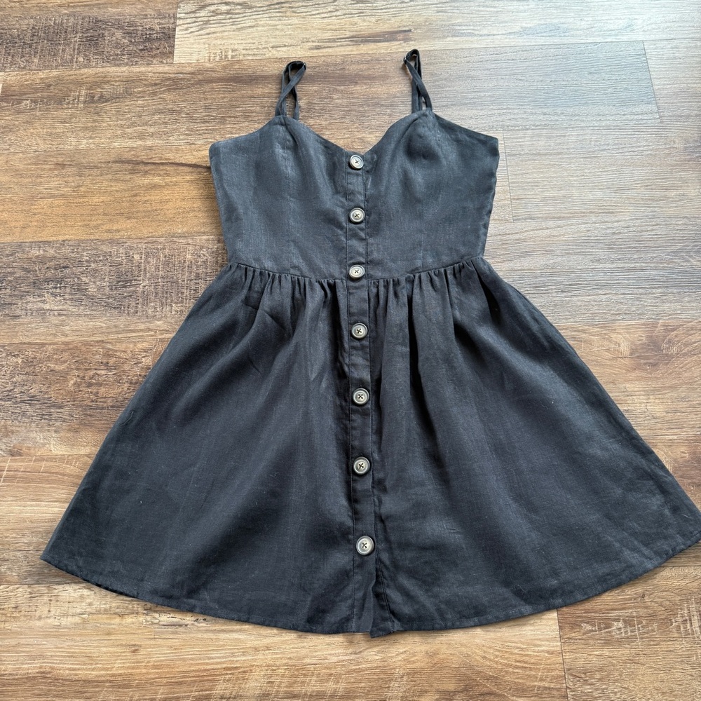 Reformation Finn chic Black linen classic minimalist Button-Down Dress 6 - Picture 2 of 11